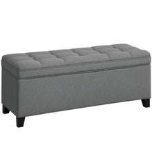 Banc de rangement 112L banquette bout de lit en tissu de lin, siège capitonné, 120 x 40 x 48 cm, gris foncé