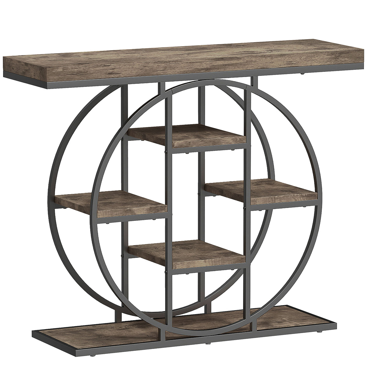 Table Console d'Entrée Meuble d'Entrée Industrielle 6 Étagères Rangement Plateau 4cm 100 x 30 x 81,5cm Marron Rustique