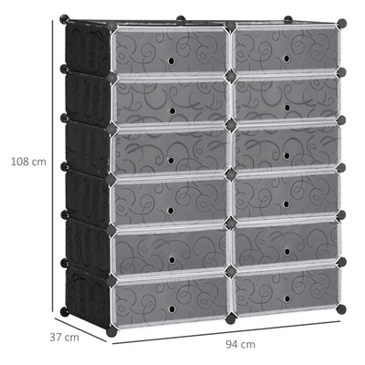 Armoire meuble à chaussures modulable 94L x 37l x 108H cm 12 cubes rectangulaires capacité 24 paires de chaussures