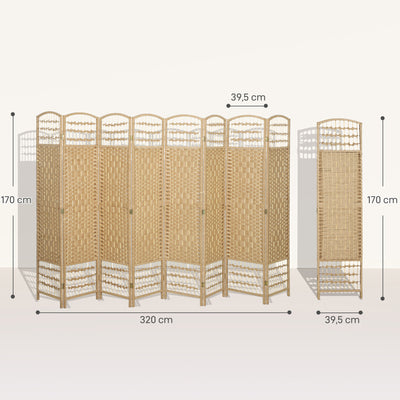 Paravent intérieur en bois séparateur de pièce cloison pliable 8 panneaux 320 x 170 cm bois naturel