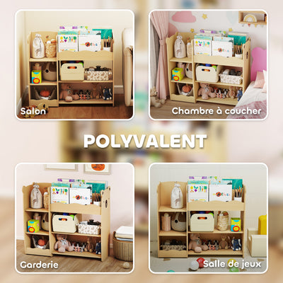 Meuble rangement enfant 3 niveaux, étagère de rangement pour jouets enfants avec étagères ouvertes, 92x29x79cm, naturel