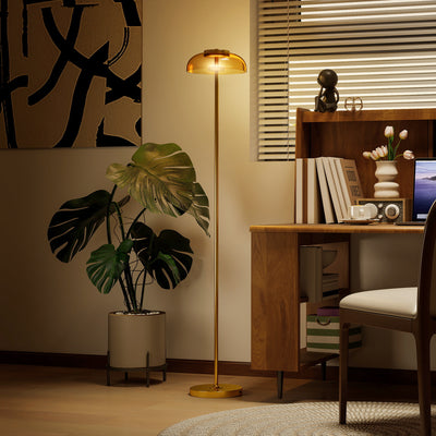 Lampadaire sur pied de salon, lampe salon LED avec lumière chaude 3000 K et interrupteur à pied, Ø25x134cm, ton laiton