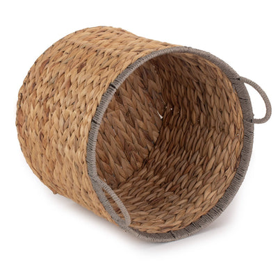 Round Water Hyacinth Storage Basket With Grey Rope Border