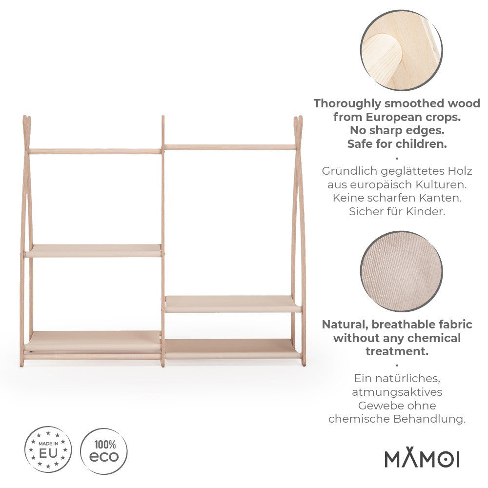MAMOI® Armadio per Bambini in Legno 95x106x32cm / 53x95x32cm | Appendiabiti bambini da terra | Porta abiti | Guarderoba bambini per la cameretta | Armadio montessori | 100% ECO | Prodotto nell'UE