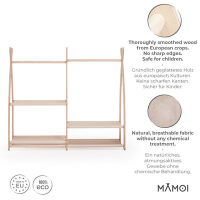 MAMOI® Armadio per Bambini in Legno 95x106x32cm / 53x95x32cm | Appendiabiti bambini da terra | Porta abiti | Guarderoba bambini per la cameretta | Armadio montessori | 100% ECO | Prodotto nell'UE