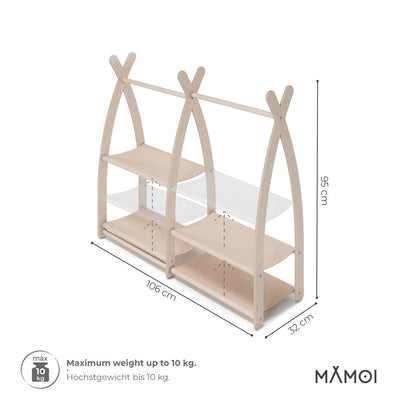 MAMOI® Armadio per Bambini in Legno 95x106x32cm / 53x95x32cm | Appendiabiti bambini da terra | Porta abiti | Guarderoba bambini per la cameretta | Armadio montessori | 100% ECO | Prodotto nell'UE