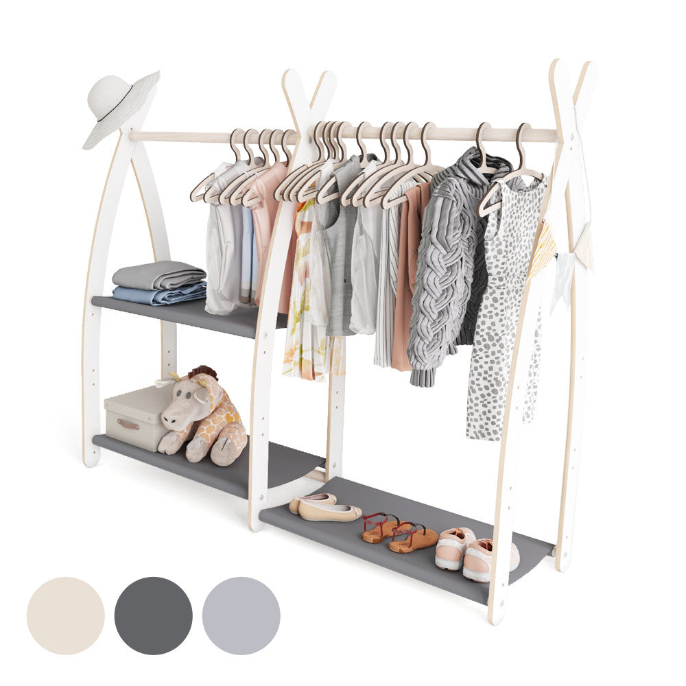 MAMOI® Children clothes rail Beige 95x106x32cm | Dressing up rail for kids made of Yarnwood | Baby wardrobe clothes storage modern design | Baby accessories | 100% ECO | MADE in EU
