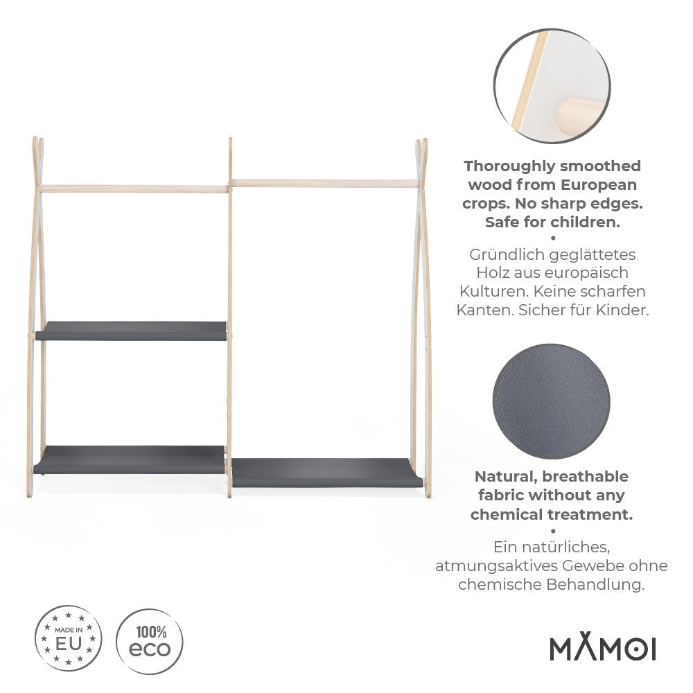 MAMOI® Children clothes rail Beige 95x106x32cm | Dressing up rail for kids made of Yarnwood | Baby wardrobe clothes storage modern design | Baby accessories | 100% ECO | MADE in EU