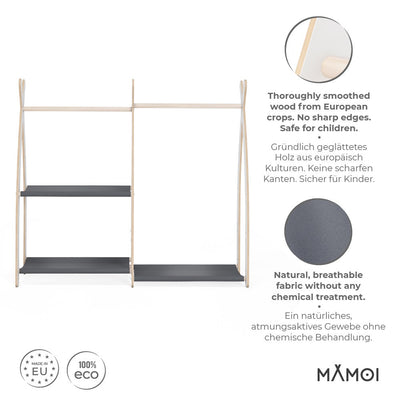 MAMOI® Children clothes rail Beige 95x106x32cm | Dressing up rail for kids made of Yarnwood | Baby wardrobe clothes storage modern design | Baby accessories | 100% ECO | MADE in EU