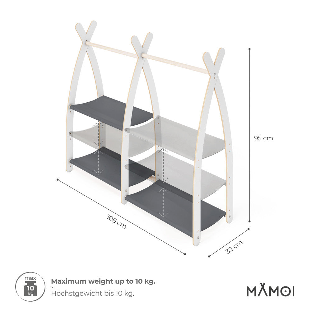 MAMOI® Children clothes rail Beige 95x106x32cm | Dressing up rail for kids made of Yarnwood | Baby wardrobe clothes storage modern design | Baby accessories | 100% ECO | MADE in EU