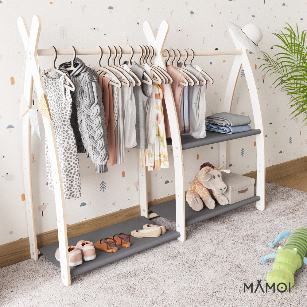 MAMOI® Children clothes rail Beige 95x106x32cm | Dressing up rail for kids made of Yarnwood | Baby wardrobe clothes storage modern design | Baby accessories | 100% ECO | MADE in EU