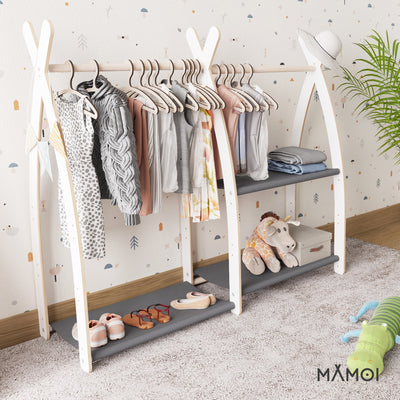 MAMOI® Children clothes rail Beige 95x106x32cm | Dressing up rail for kids made of Yarnwood | Baby wardrobe clothes storage modern design | Baby accessories | 100% ECO | MADE in EU