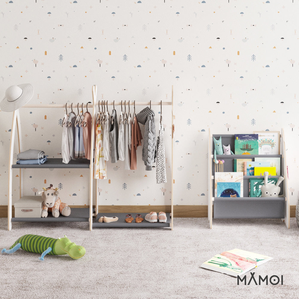 MAMOI® Children clothes rail Beige 95x106x32cm | Dressing up rail for kids made of Yarnwood | Baby wardrobe clothes storage modern design | Baby accessories | 100% ECO | MADE in EU