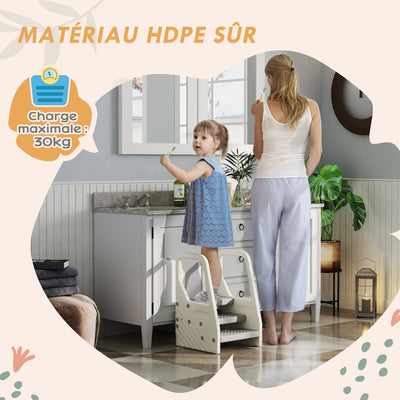 Marchepied enfant escabeau 3 marches pour enfants hauteurs réglables de 3 à 2 marches 43 x 42 x 65,5 cm gris