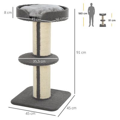 Arbre à chat, arbre à grimper griffoir pour chat, tissu bouclette, centre d'activités 2 plate-formes gris