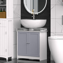 Meuble salle de bain sous lavabo - meuble sous-vasque - placard 2 portes avec étagère - dim. 60L x 30l x 60H cm - en bois gris blanc