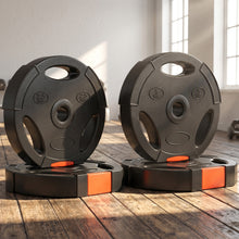 Disques de poids, plaques de poids 2 x 5 kg et 2 x 2,5 kg, à trois poignées avec trous de Ø 25 mm, noir