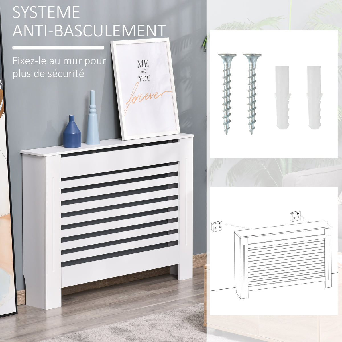 Cache-radiateur couverture radiateur Design à Lattes Panneau Cabinet pour salon cuisine chambre couloir dim. 112L x 19l x 81H cm MDF Blanc