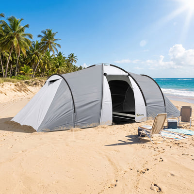 Tente de camping familiale 4 personnes dôme 2 chambres 1 séjour et 1 auvent anti-UV Imperméable 2000 mm multicolore