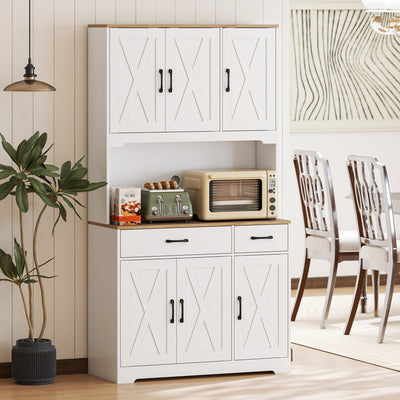 Buffet haut cuisine armoire de cuisine avec 6 portes 2 tiroirs plan de travail étagères réglables 94x39,5x175,2cm blanc