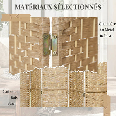 Paravent intérieur en bois séparateur de pièce cloison pliable 8 panneaux 320 x 170 cm bois naturel