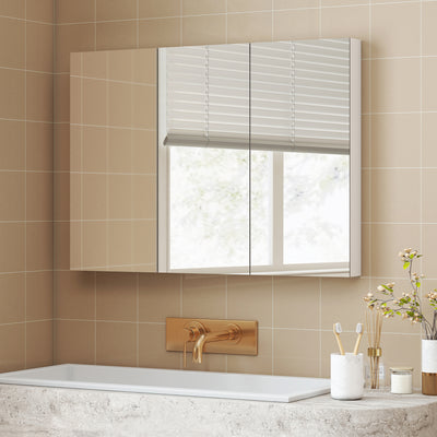 Armoire murale salle de bain avec miroir, armoire de toilette 3 portes miroir, étagères réglables, 91,5x11,5x65cm, blanc