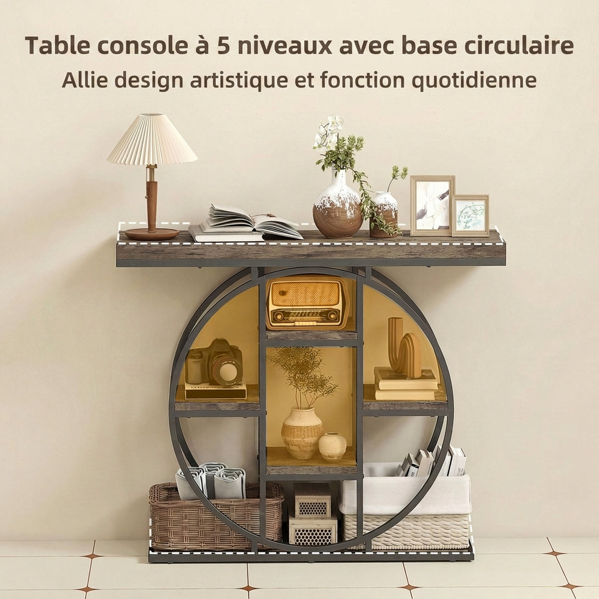 Table Console d'Entrée Meuble d'Entrée Industrielle 6 Étagères Rangement Plateau 4cm 100 x 30 x 81,5cm Marron Rustique