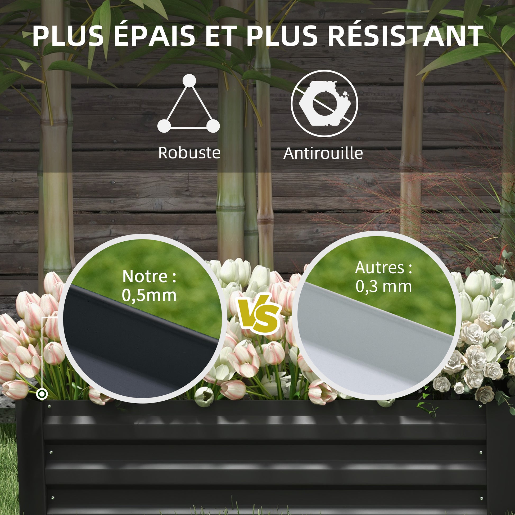 Lot de 2 carré potager de jardin dim. 100L x 50l x 30H cm - tôle d'acier ondulée noir