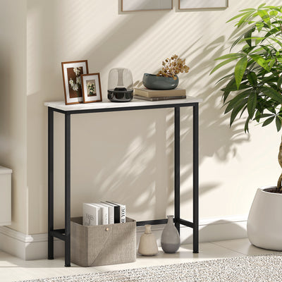 Console meuble 75 cm, table console plateaux en effet marbre, cadre en métal, style moderne blanc et noir