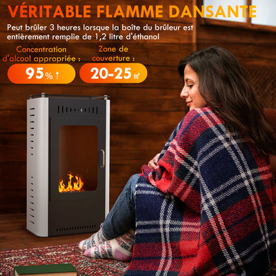 Cheminée poêle à éthanol avec réservoir 1,2L 3h de durée de combustion couverture 20 à 25 m² 50 x 27 x 82 cm noir