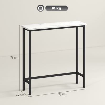 Console meuble 75 cm, table console plateaux en effet marbre, cadre en métal, style moderne blanc et noir