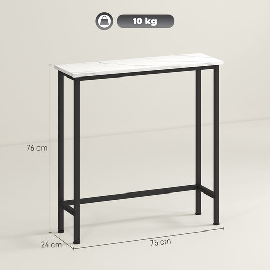Console meuble 75 cm, table console plateaux en effet marbre, cadre en métal, style moderne blanc et noir