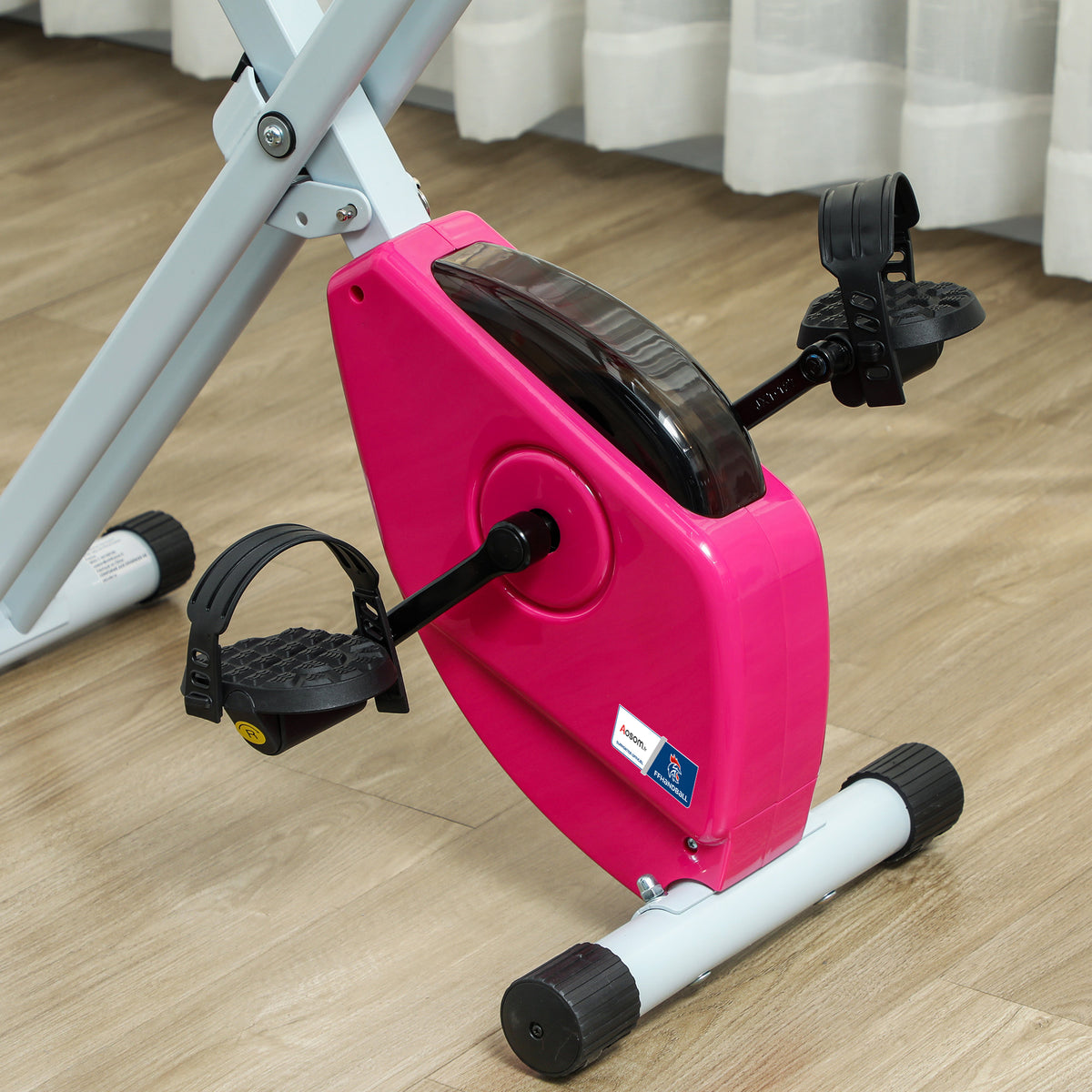 Vélo d'appartement pliable - Collaboration .fr x FFHandball - 8 niveaux de résistance, dossier selle réglable, rose