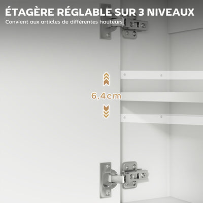 Armoire murale salle de bain avec miroir, meuble salle de bain, 2 portes miroir, étagère ouverte 60 x 16 x 60 cm blanc