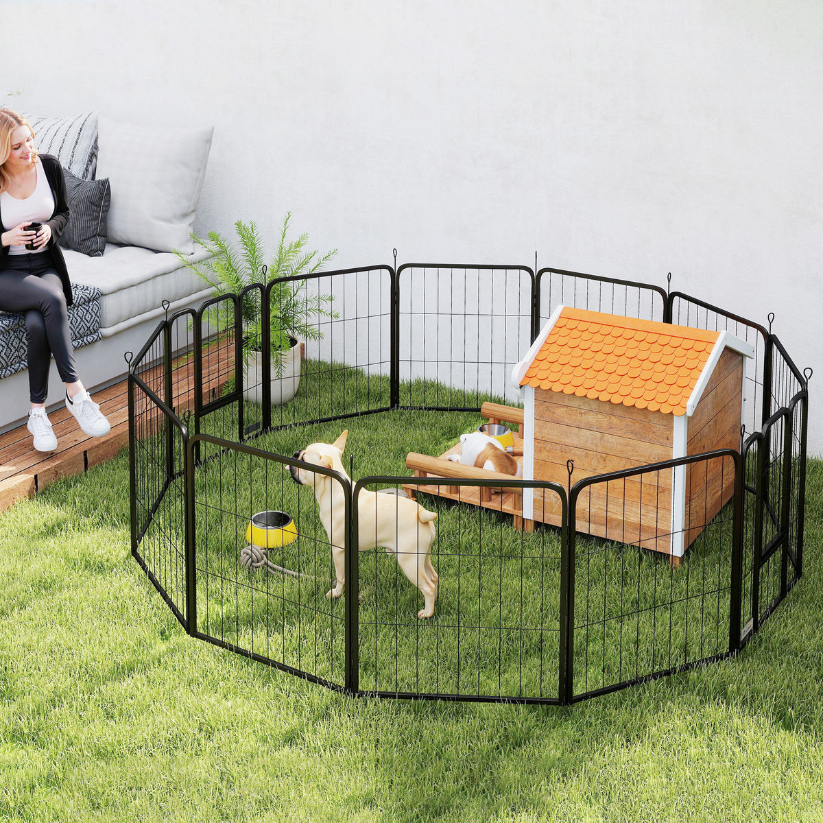 Parc pour chien enclos chien 12 panneaux modulable et pliable acier 2 portes pour chiot intérieur extérieur 60H cm noir