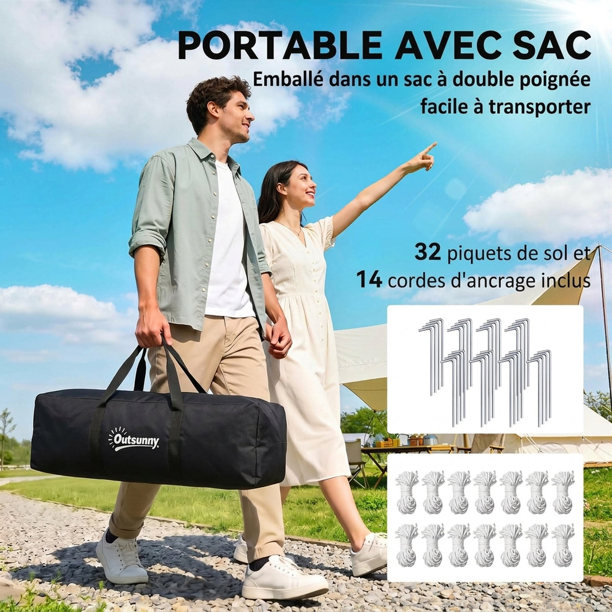 Tente de camping familiale 4 personnes dôme 2 chambres 1 séjour et 1 auvent anti-UV Imperméable 2000 mm multicolore