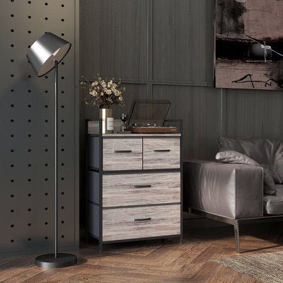 Meuble de rangement style industriel commode 4 tiroirs en tissu pliables et amovibles et 1 étagère 60 x 29 x 85 cm gris