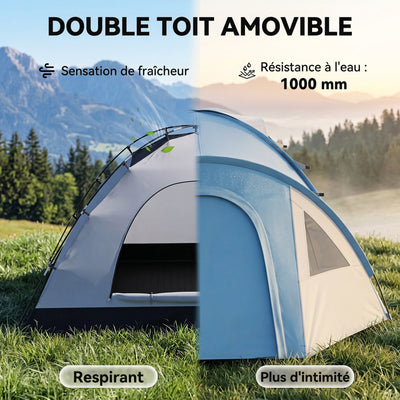 Tente de camping familiale 3 personnes tente dôme étanche légère, ventilée facile à monter double porte et