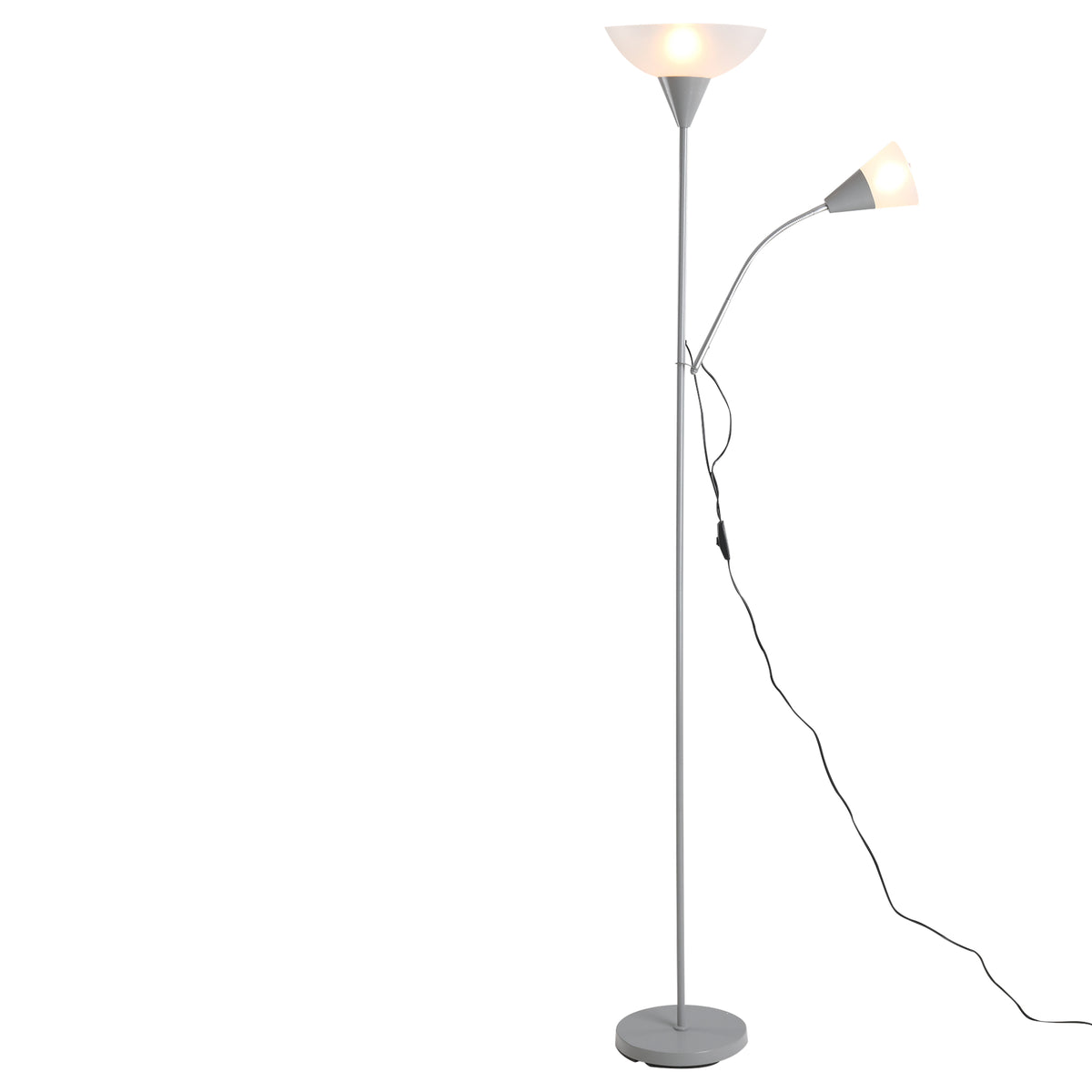 Lampadaire, lampe de salon sur pied avec 2 têtes douille E27 et E14, base en métal dim. Ø28 x 179,5H cm