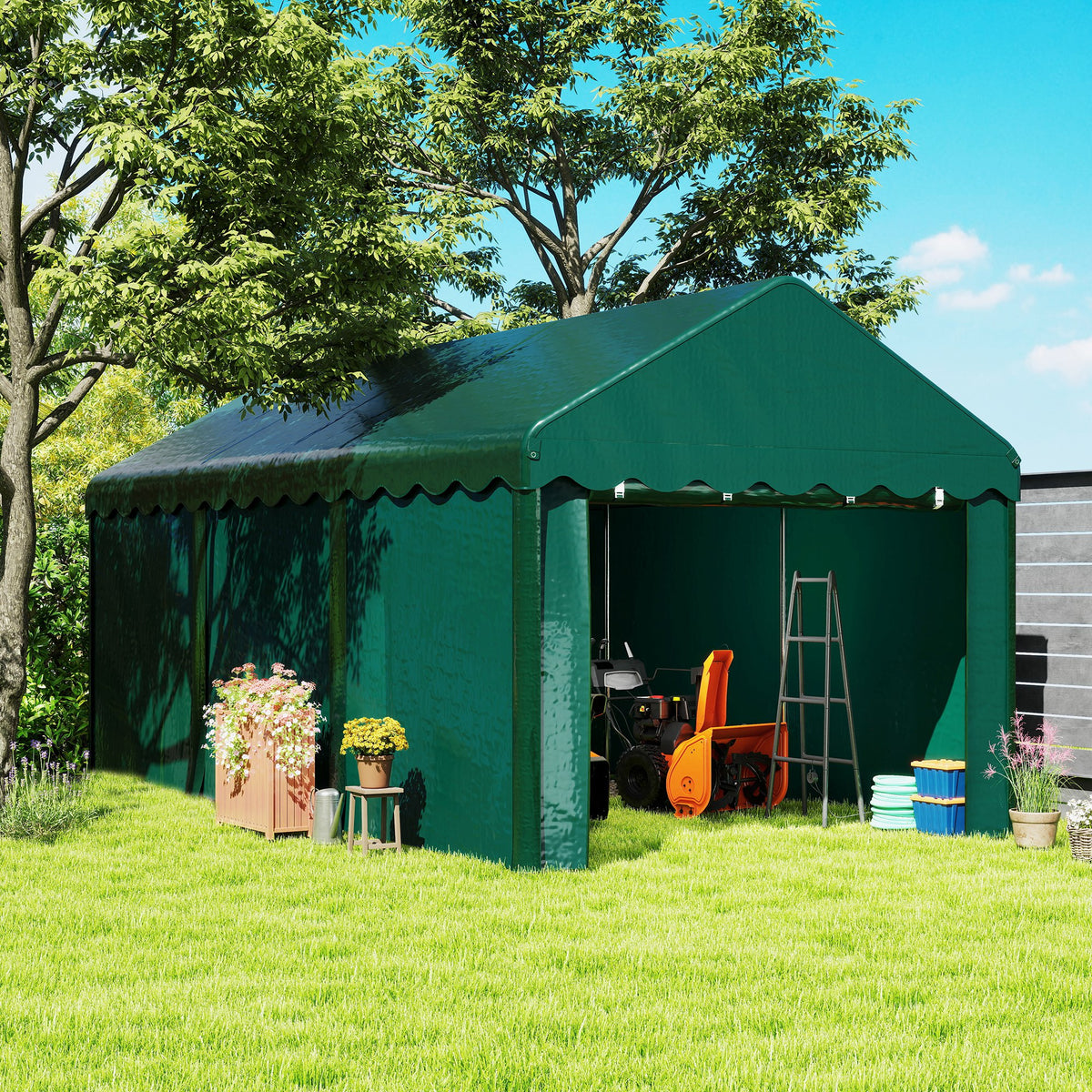 Tente garage carport 3 x 6m Auvent de voiture robuste avec 2 portes enroulables, toile 200g PE, vert