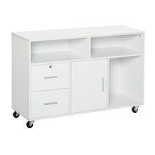 Support d'imprimante à 2 tiroirs meuble de rangement sur roulettes étagères ouvertes et placard, 100 x 35 x 65 cm, blanc