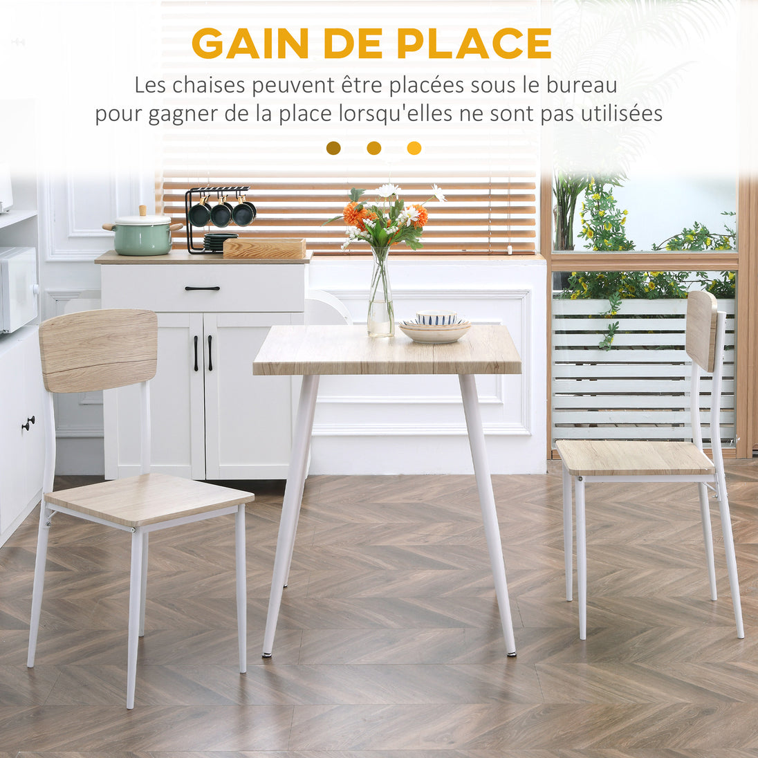 Ensemble table à manger carrée 3 pièces avec 2 chaises cuisine salle à manger plateau MDF châssis métal blanc Aosom