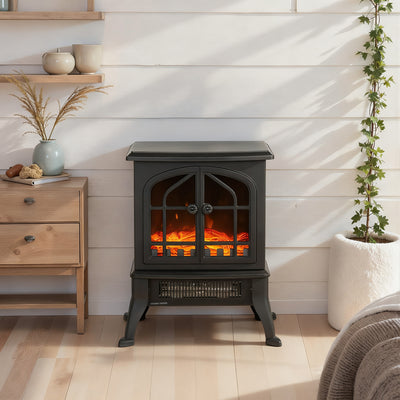 Cheminée électrique avec effet flamme 3D, 1800/900 W, fausse cheminée décorative, thermostat réglable, 39x24x48cm, noir