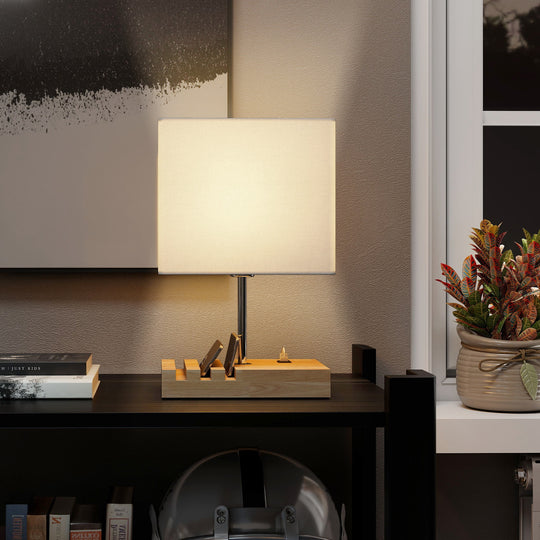 Lampe de chevet avec USB A+C, lampe de table moderne, 3 supports pour téléphone, ampoules non incluses, blanc Aosom