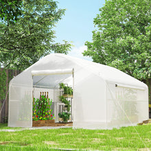 Serre de jardin 4 x 3 x 2m avec portes enroulables et grandes fenêtres, serre tunnel de jardin, blanc