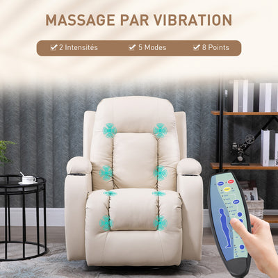 Fauteuil de Massage et Relaxation Chauffant 360° pivotant inclinable manuellement Repose-Pied télécommande