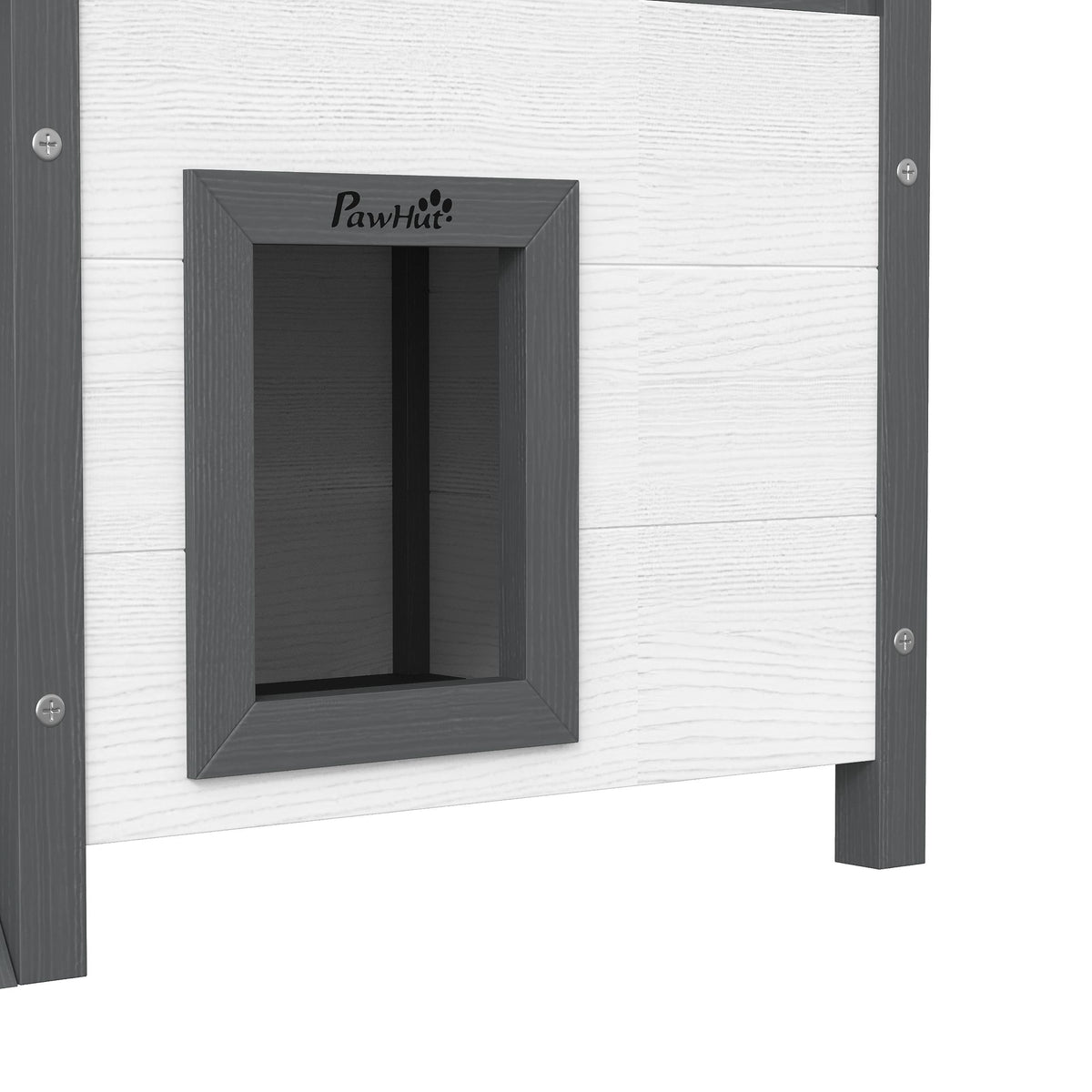Cabane Chat Extérieur avec Terrasse, Escalier, Toit, Niche Villa, 77 x 50 x 73 cm Blanc et Rouge