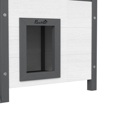 Cabane Chat Extérieur avec Terrasse, Escalier, Toit, Niche Villa, 77 x 50 x 73 cm Blanc et Rouge