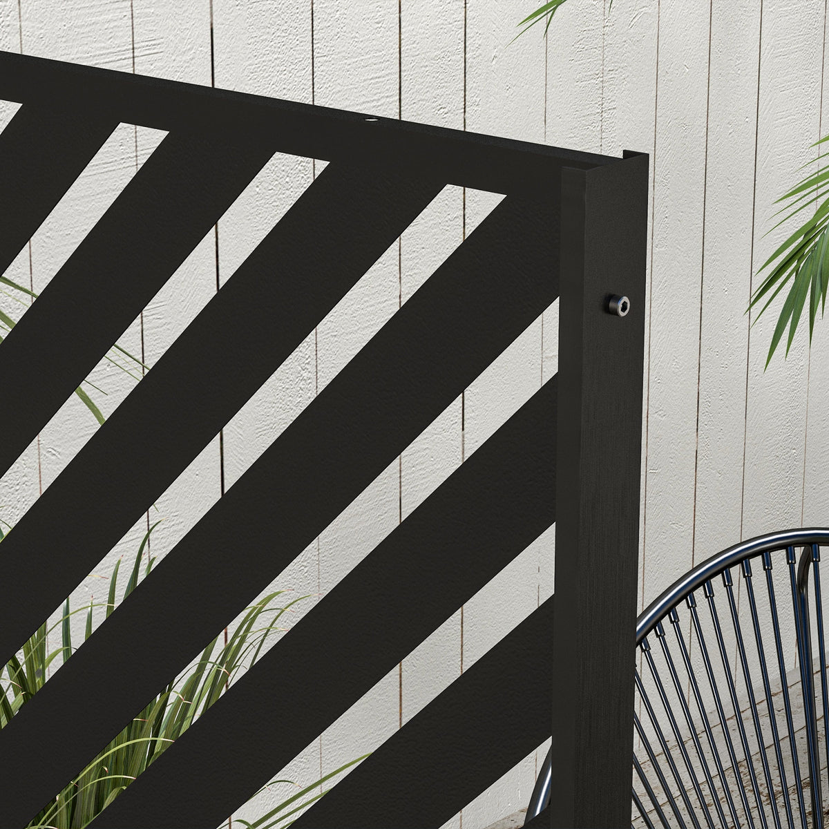Panneau brise vue décoratif paravent extérieur à motif géométrique ajouré en métal - 122 x 45 x 198 cm, noir