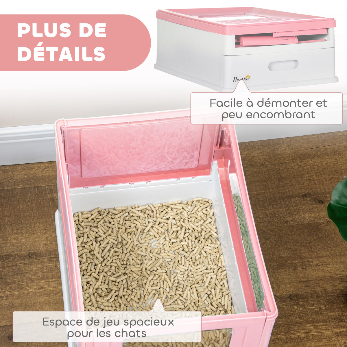 Maison de toilette pour chat pliable double porte battante et supérieure pelle fourni 47,5 x 35,5 x 36,7 cm rose